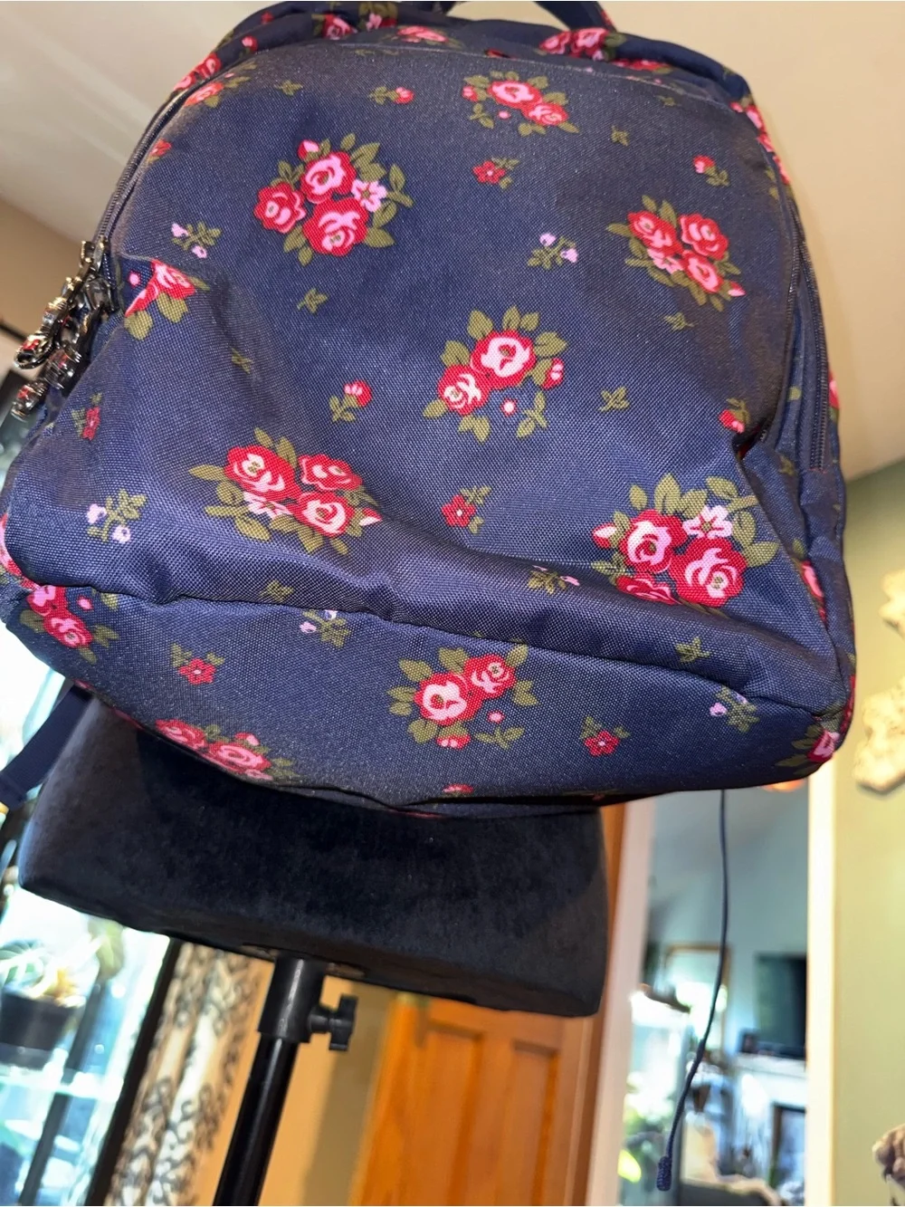 Swiss Gear Wenger Navy Backpack with Pink and Red Rose Print
